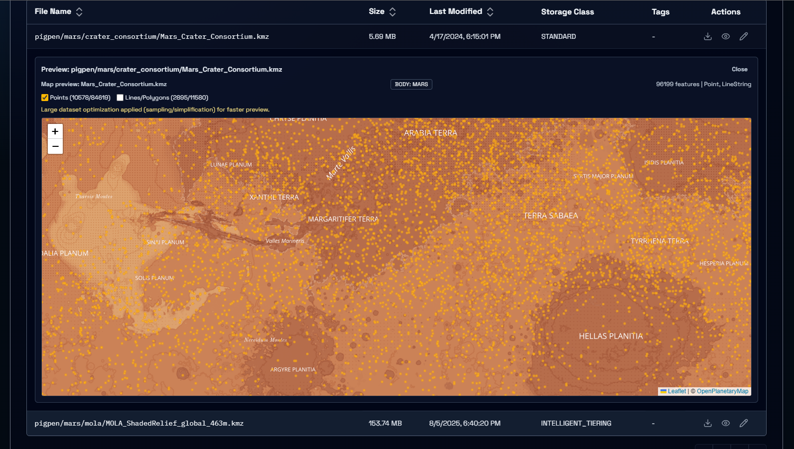 ArtemiS3 geospatial visualization of Mars