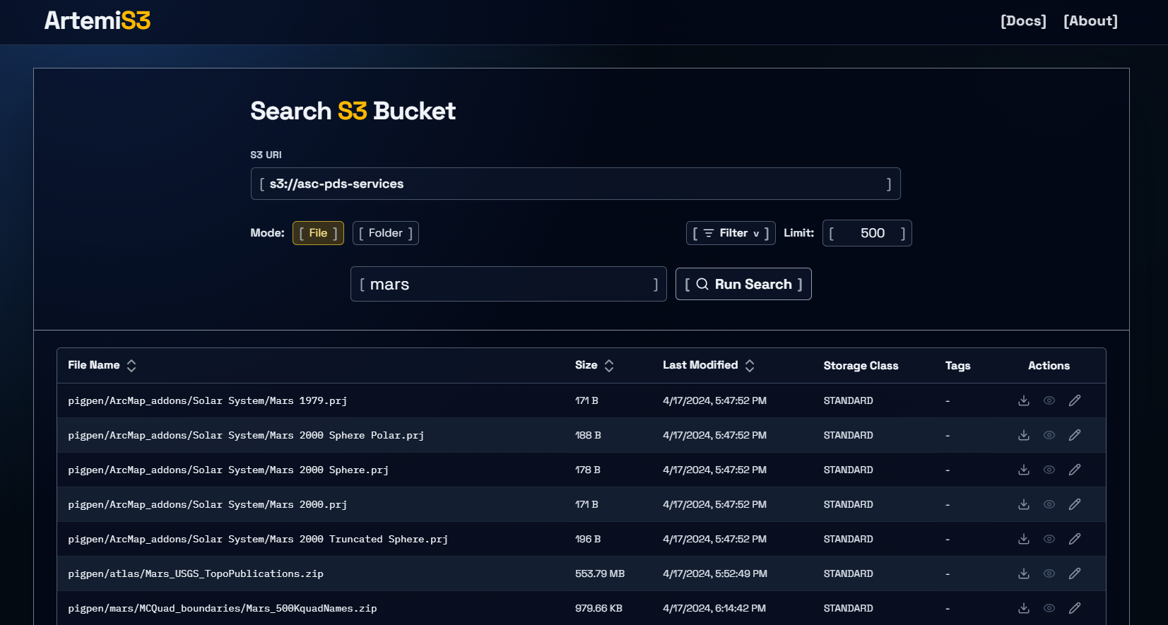 ArtemiS3 landing page